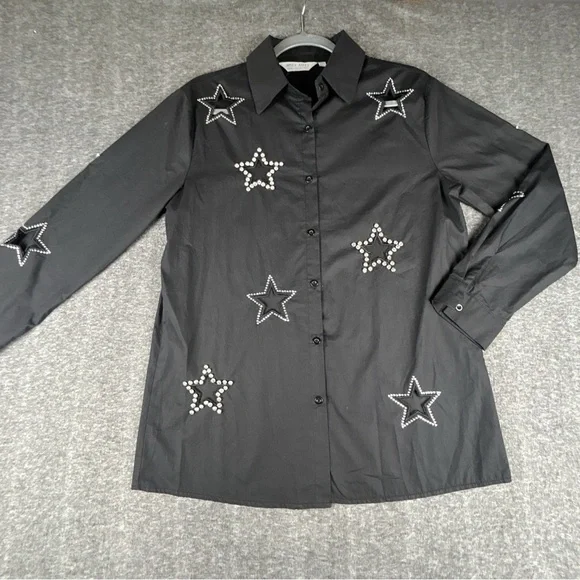Black Star Embellished/ Embroidered Button Down Shirt Size S - Picture 2 of 12